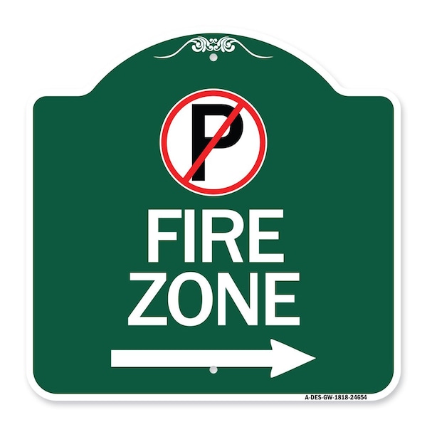 Signmission No Parkingand Right Arrow, Green & White Aluminum Architectural Sign, 18" x 18", GW-1818-24654 A-DES-GW-1818-24654 - main